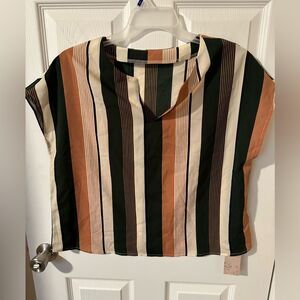 NWT Emery Rose Striped Notched Neck Top Blouse - Large